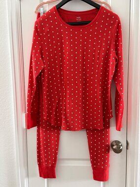 Red Old Navy XXL Polka Dot Thermal Pajama Set Long Sleeve Top & Button Front Pan